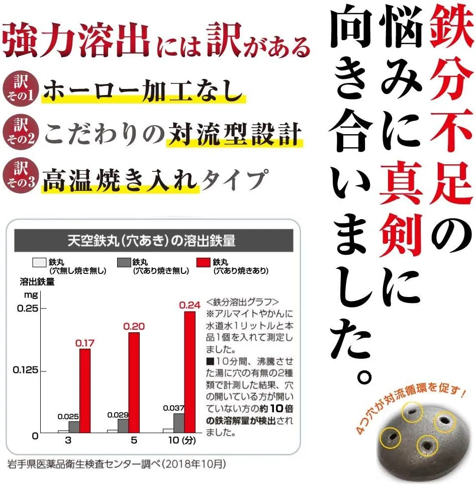 天空鉄丸対流型 鉄分強力溶出タイプ【丸】 南部鉄器 鉄分補給 - 画像 (3)